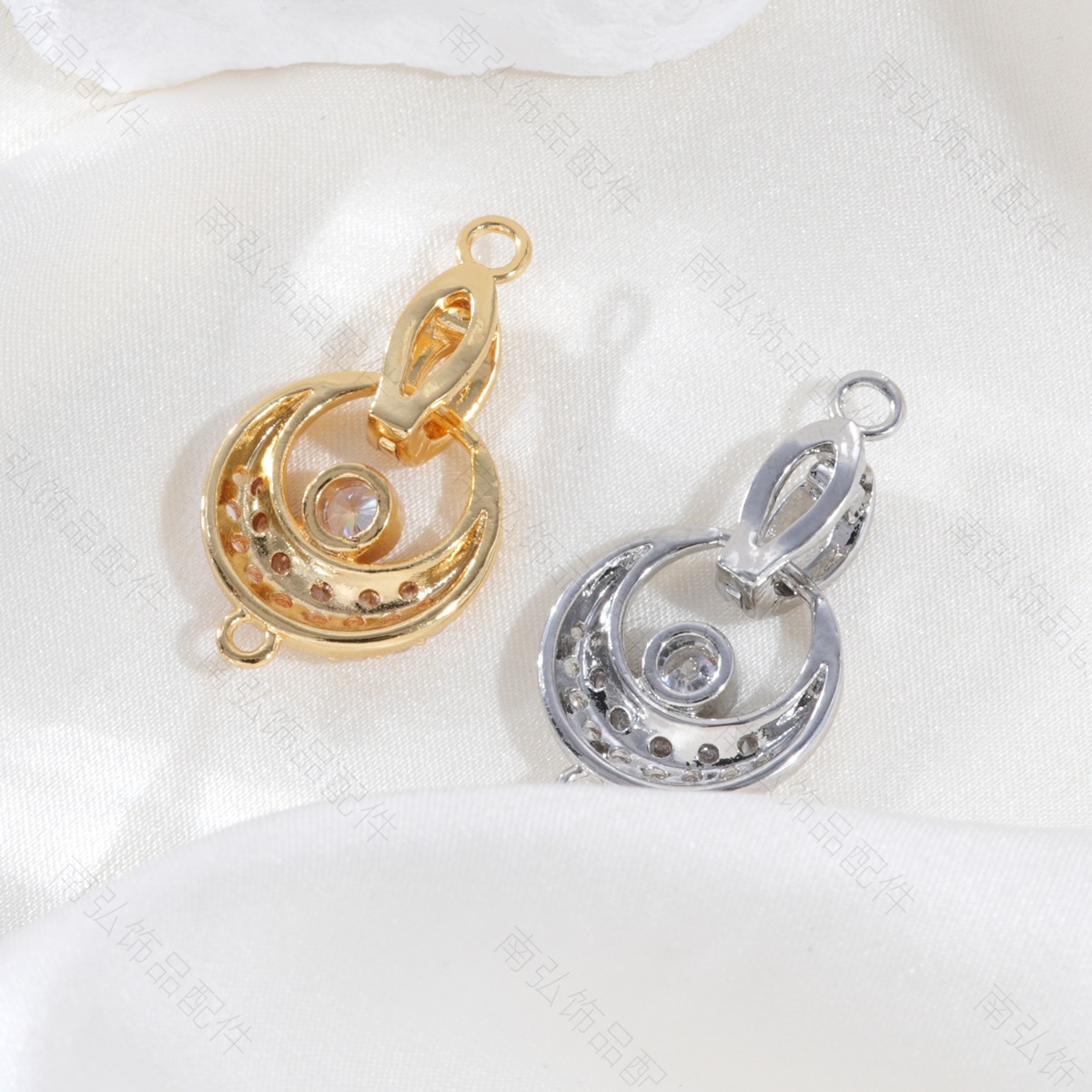 Copper-plated 18k gold color-preserving micro-inlaid zirconium crescent-shaped pendant, connecting buckle, bracelet, necklace clasp, DIY jewelry accessories pic 14