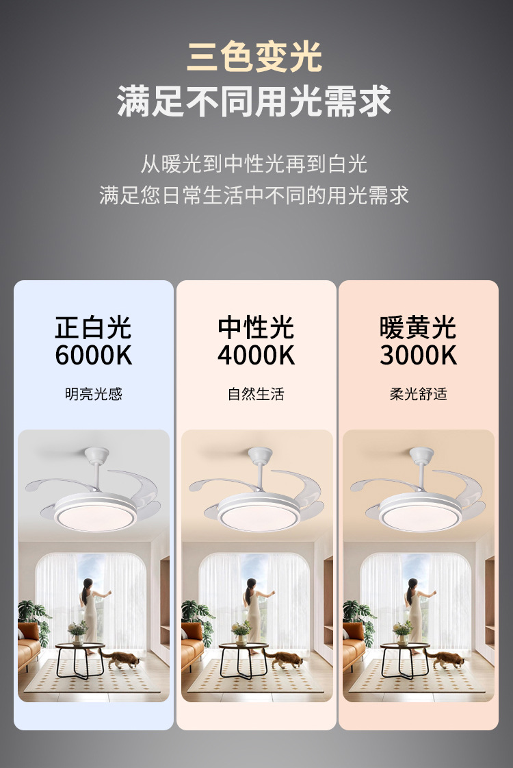 新款隐形风扇灯静音智能吊扇灯全光谱护眼餐厅客厅风扇灯厂家直销详情19