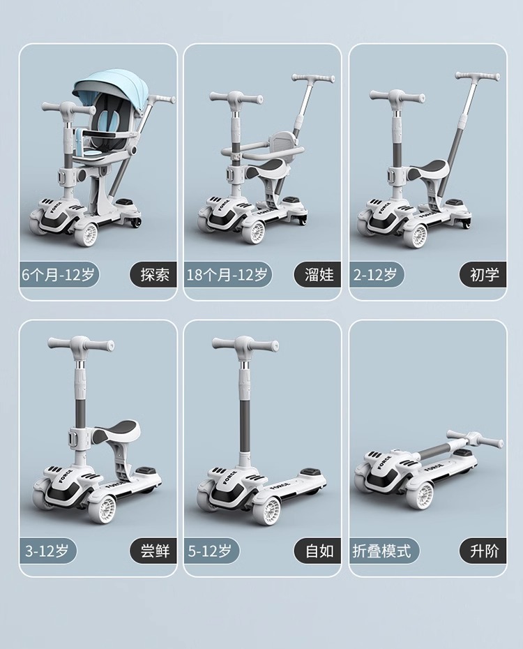 儿童滑板车遛娃神器1-3-6岁2宝宝可坐可躺四合一婴儿推车详情2