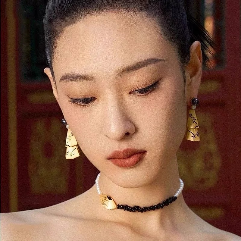 新中式折枝风铃耳环女小众设计二十四节宫廷风高级感气质耳钉耳饰详情2