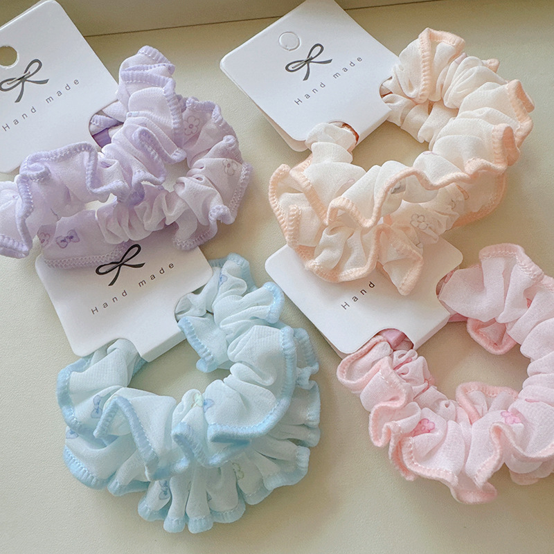 Two flower-patterned fabric ponytail hair bands for a cute and fresh girl, sweet and versatile, with lace small intestine loops and bun hair ties pic 3
