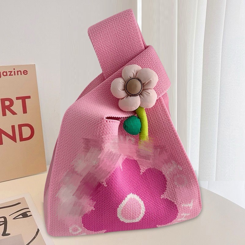 春日物语可爱花朵便携手提包针织包韩版ins 风女大容量手拎袋批发详情4