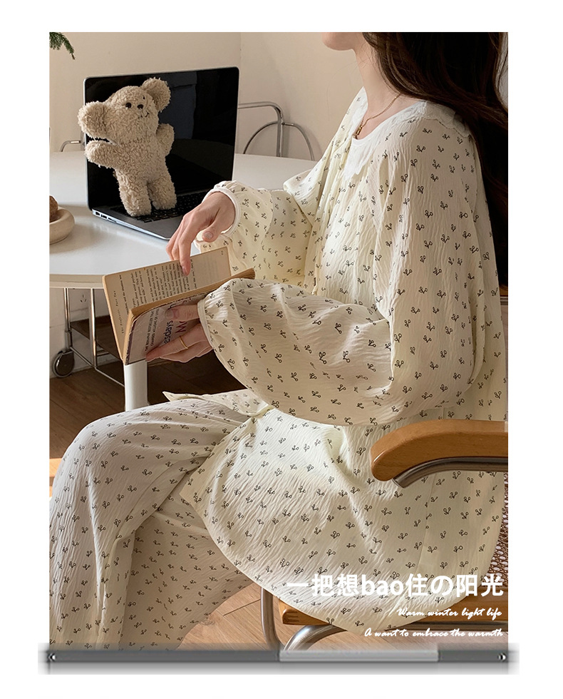 Korean style ins country-style pajamas for women, thin and sweet lace long-sleeved and long pants set for women, fresh floral home wear pic 13