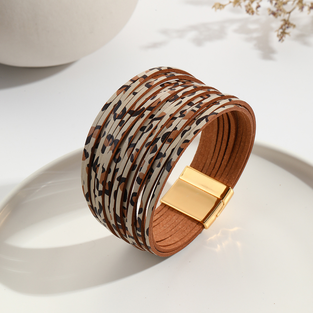 新款亚马逊多条渐变男手环皮绳混色百搭女士PU皮革皮手链磁扣手镯详情26