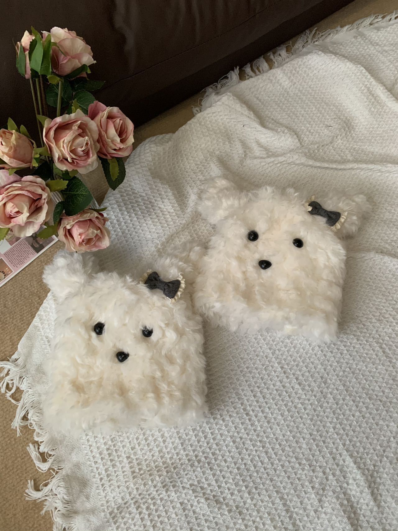 新卡通毛茸茸可爱斜耳狗毛绒手套时尚护手女加厚保暖百搭时尚袖套详情24