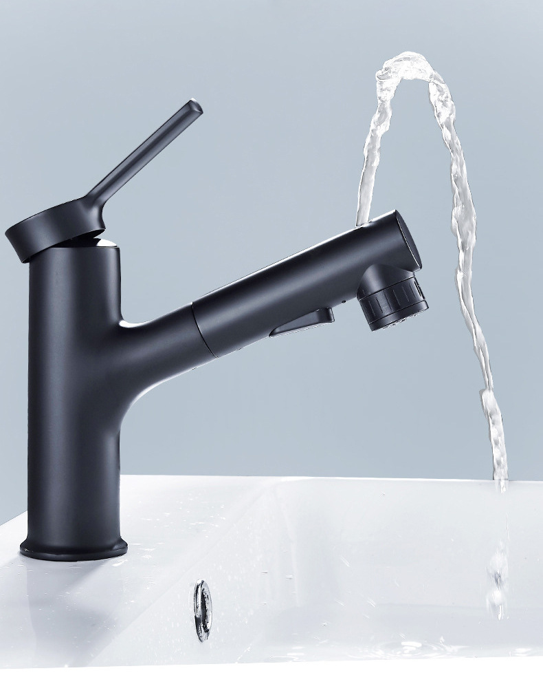 铜面盆抽拉水龙头家用 洗脸洗手盆冷热伸缩抽拉可洗漱烤漆水龙头详情10