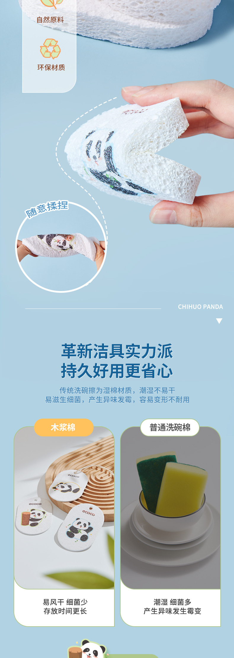 木浆棉海绵擦压缩卡通洗碗棉块吸水魔力擦不沾油厨房刷锅去污神器详情5