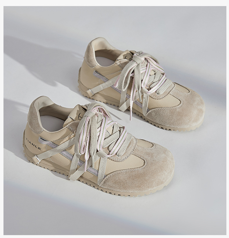 复古真皮德训鞋女2025秋季新款鞋子女双色鞋带歪头运动鞋休闲女鞋详情33