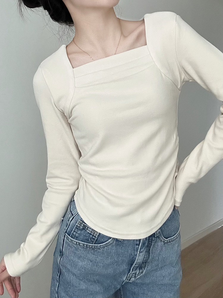 磨毛长袖t恤女秋冬内搭修身方领锁骨德绒打底衫短款上衣2024新款详情3