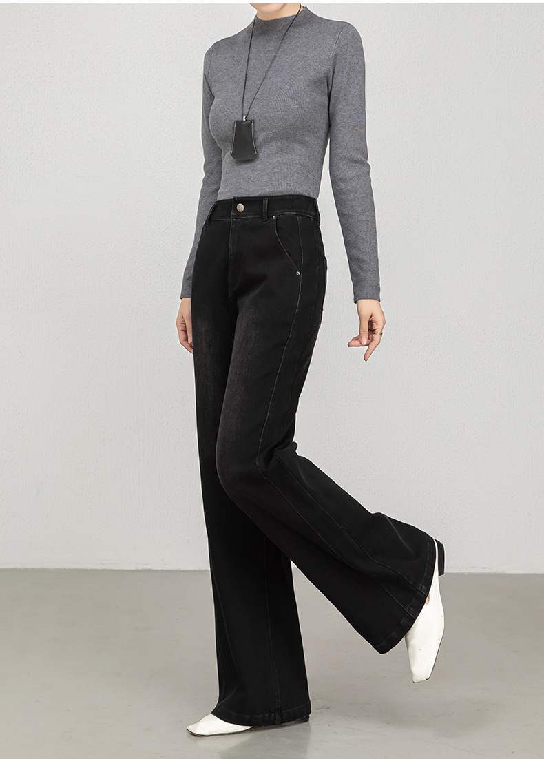 花千瓣高腰微喇牛仔裤女2025秋季新款四面弹宽松显瘦筒喇长裤8197详情26