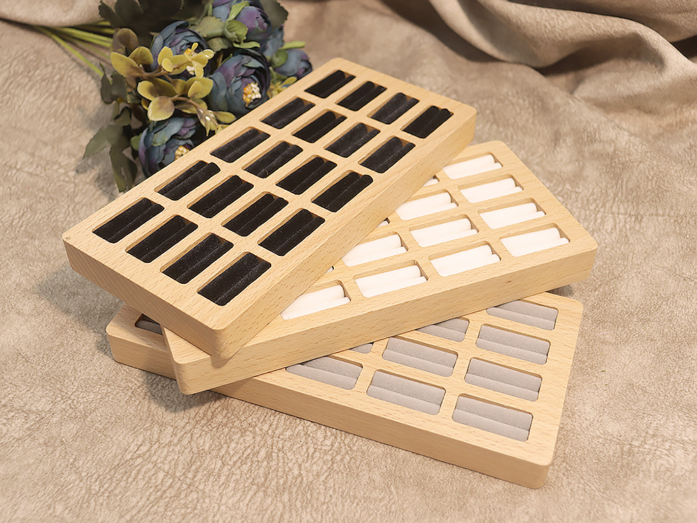 二十位戒指首饰展示托盘实木多卡位钻戒收纳无盖饰品包装礼盒多色详情11
