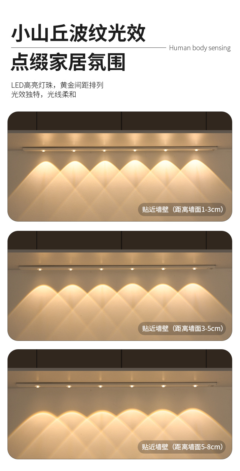 超薄智能led人体感应灯超薄猫眼山丘灯条充电式自粘衣柜酒柜橱柜详情13