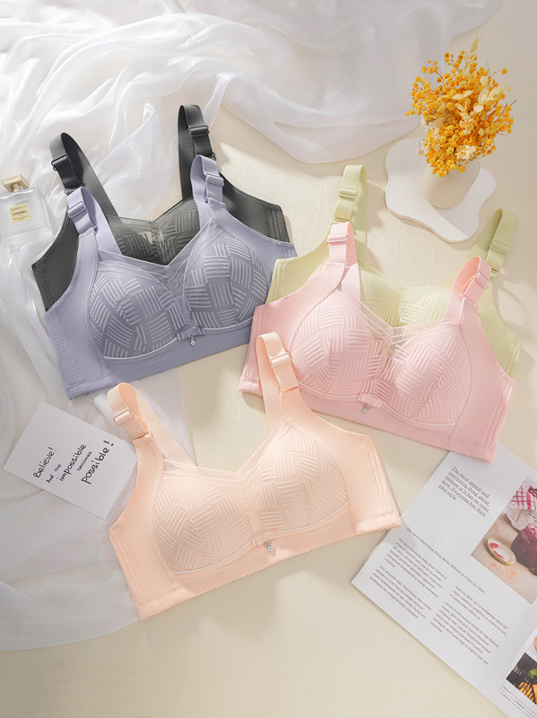 Cross-border trade bras without steel rings, thin cups, large breasts, small appearance, gathering top support, side retraction, breathable inner lining, adjustable type underwear pic 1