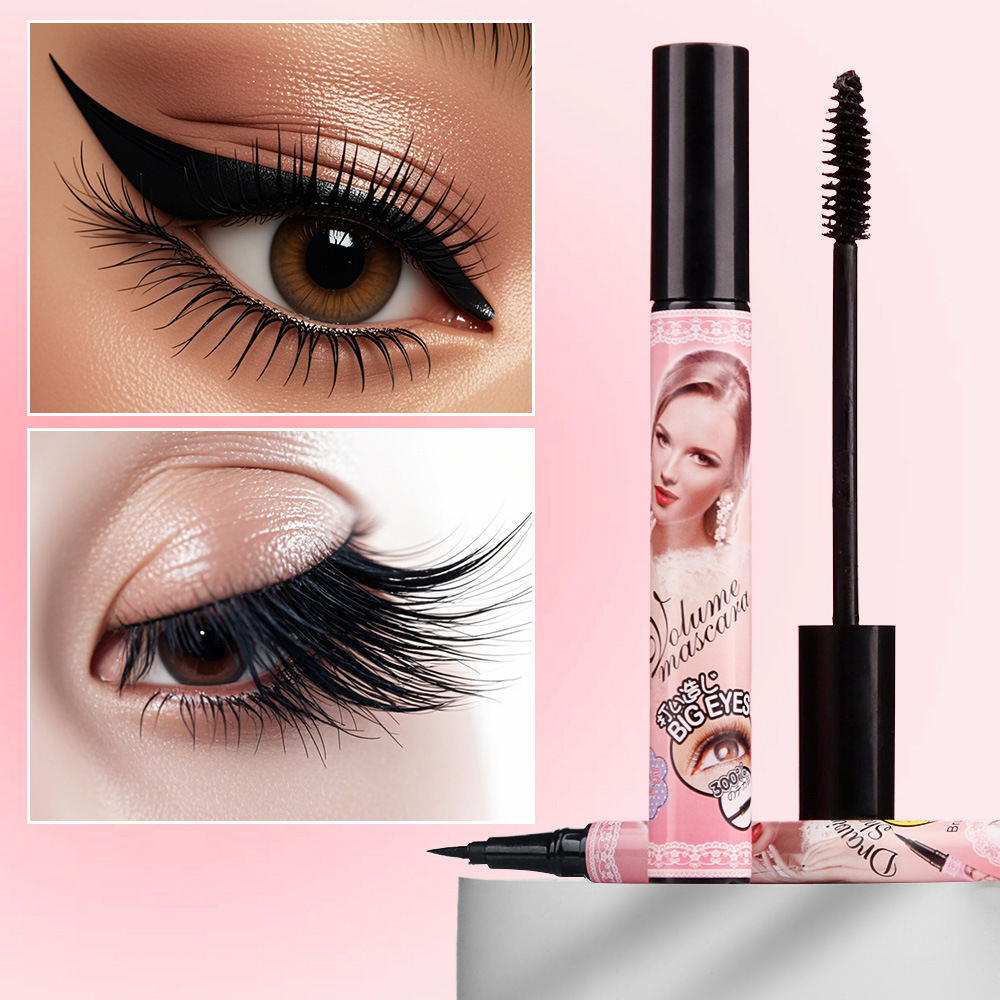 Cross-border makeup QICIY mascara + eyeliner pen, waterproof, thick, slender, curly silicone brush head, three-dimensional and natural pic 6