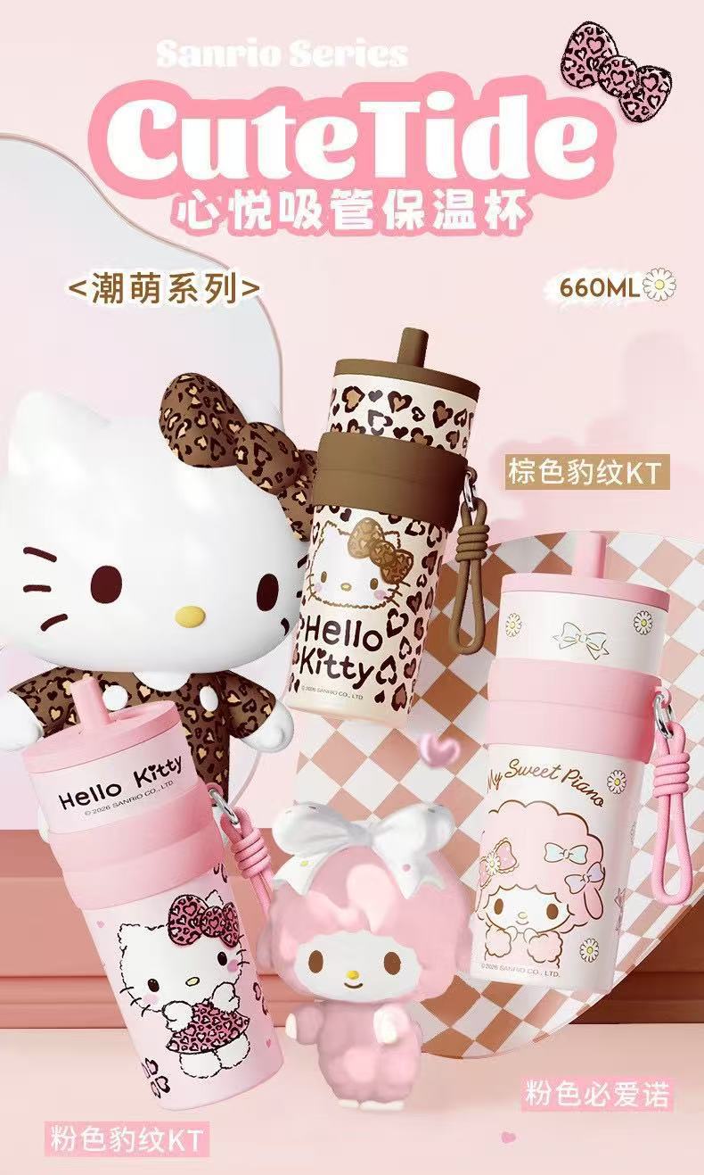 Китти термос hellokitty, девушка с высоким уровнем внешности, милая трубочка, портативная портативная ледяная жидкость pic 5