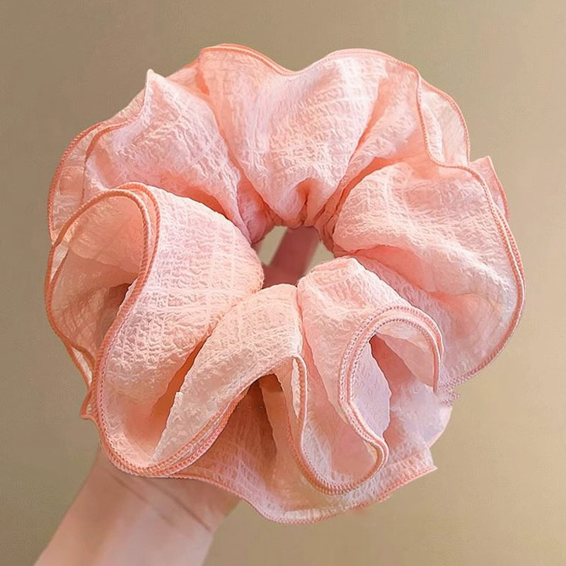 High-end pink mesh large intestine hair tie for Spring/Summer 2025, a feminine and atmospheric ponytail hair accessory pic 11