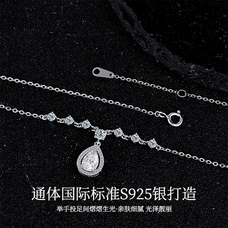 The tassel water drop necklace is a new, niche, light luxury and high-end design style for women. It features a delicate collarbone chain and neck made of pure silver pic 1