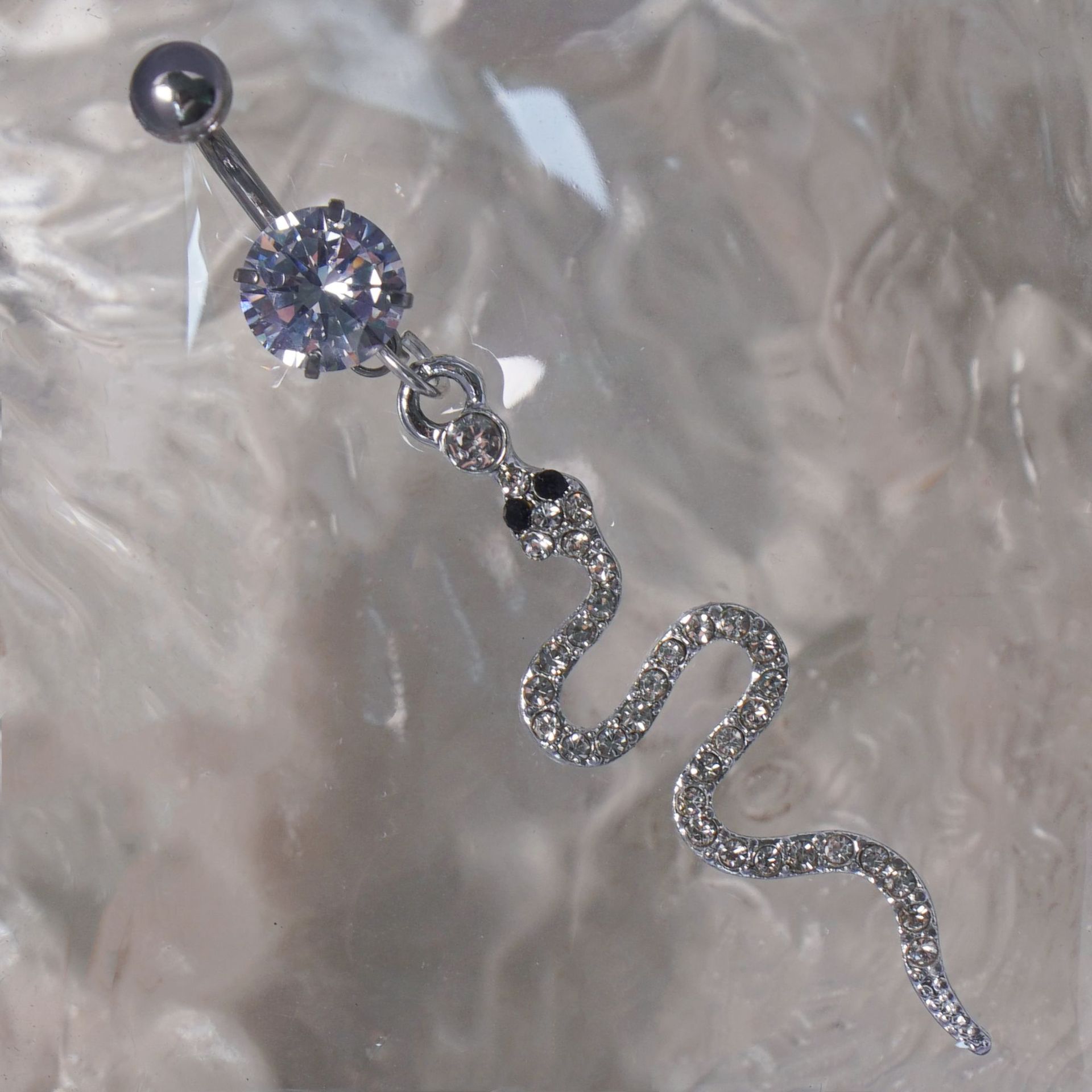 小蛇肚脐钉不锈钢镶锆石肚脐钉长款小众肚脐环轻奢风欧美穿刺饰品详情4