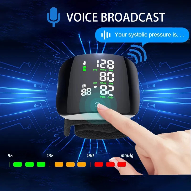 Hot Sell wrist blood pressure monitor USB charging, intelligent multi-voice backlit LCD large screen, English, Russian, Thai pic 12