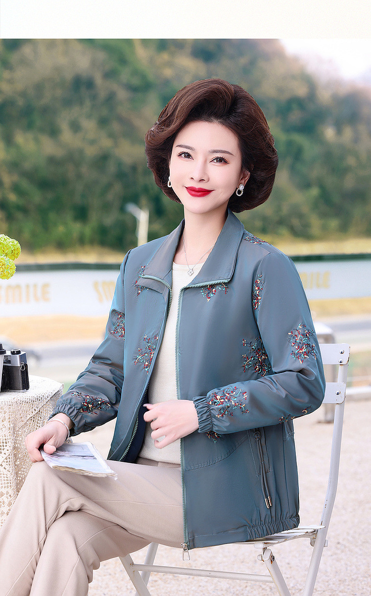 2024妈妈秋季薄款风衣外套中老年女装春秋休闲夹克洋气奶奶装上衣详情13