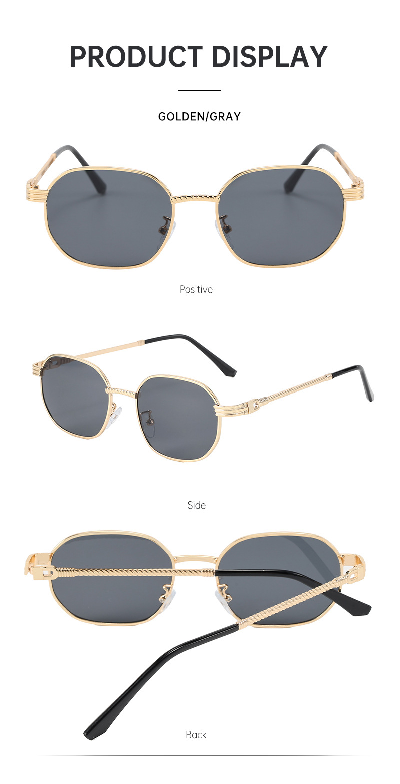 气质金属墨镜女新款复古方形高级感男太阳眼镜茶色显瘦圆脸太阳镜详情10
