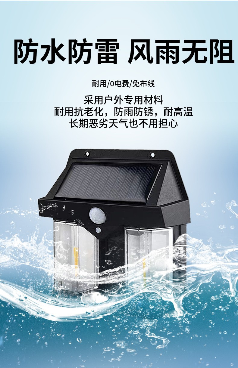 跨境户外太阳能壁灯户外防水钨丝灯感应庭院灯花园别墅小夜灯照明详情5