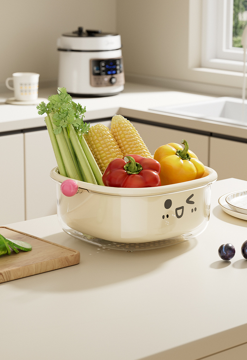 洗菜盆沥干篮双层设计多功能水果盘厨房大号可倒置防尘果蔬沥水篮详情20