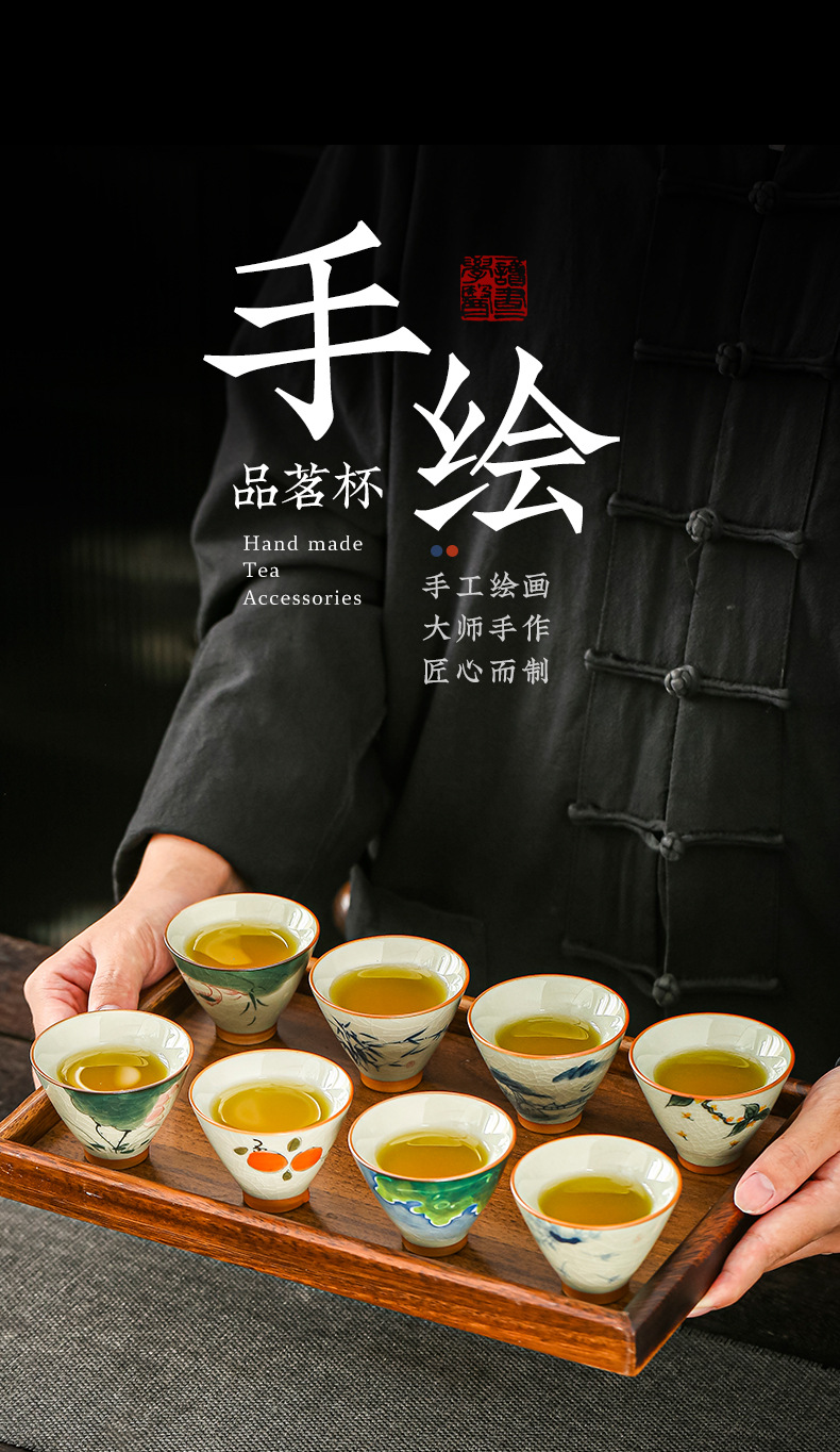 哥窑手绘荷花斗笠杯品茗杯开片陶瓷功夫茶杯釉下彩主人杯单 杯斗详情1