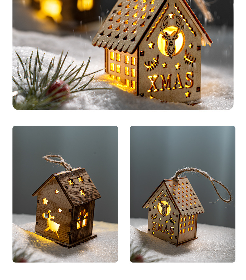 Christmas home decoration, desktop scene arrangement props, wooden house ornaments, hanging items, glowing Christmas tree decoration accessories pic 8