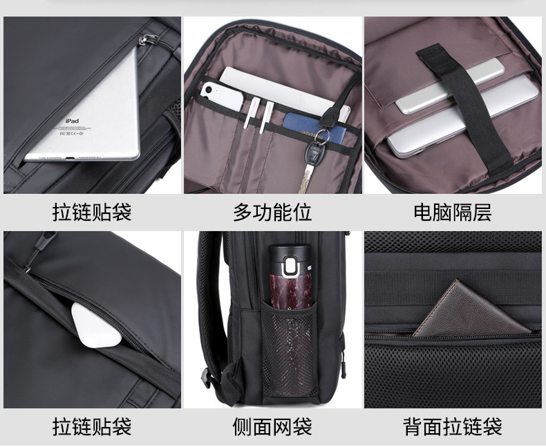 双肩背包跨境大容量电脑背包男多功能背包厂家批发可印logo双肩包详情12