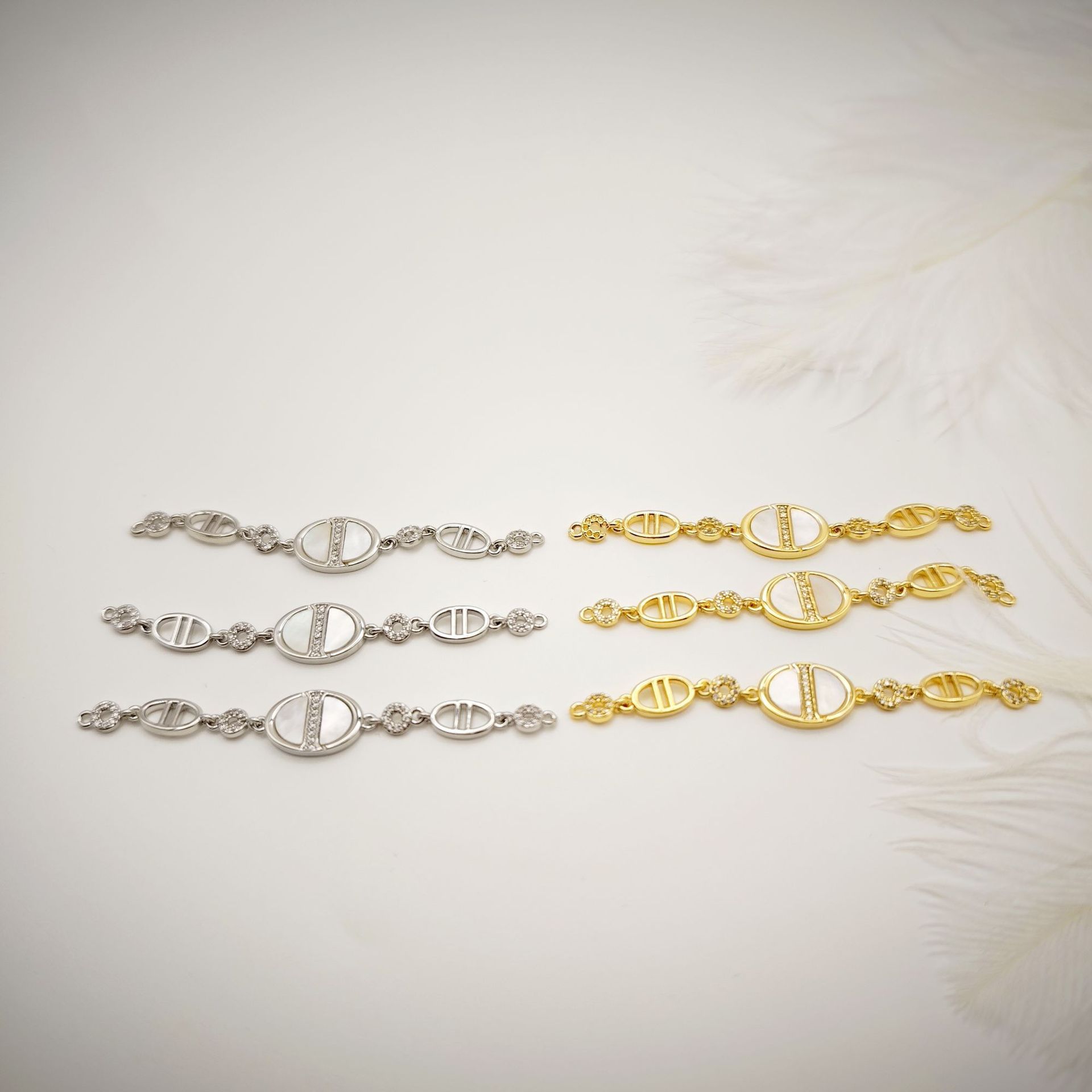 High-end 18k white gold color-preserving inlaid zircon leaf geometric diy handcrafted long chain bracelet necklace accessory pic 4