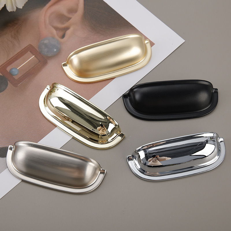 Wholesale of shell handles, American-style antique cabinet drawers, semi-circular handles, European light luxury copper brushed bright chrome handles pic 12