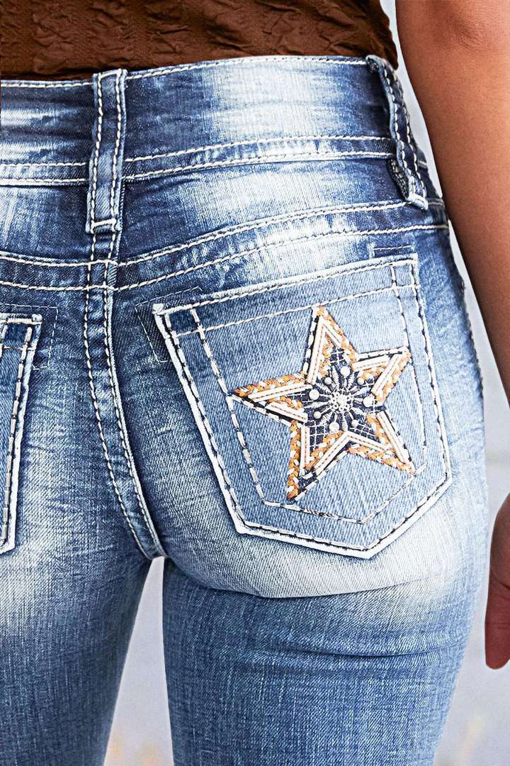 Aliexpress Cross-border Europe and America 2025 Spring New Embroidered jeans for women, high-quality straight-leg slimming stretch pants pic 9