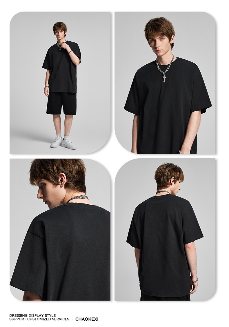 CKX2026夏季美式275g高品质潮牌纯棉t落肩纯色男潮青少年短袖T恤详情41