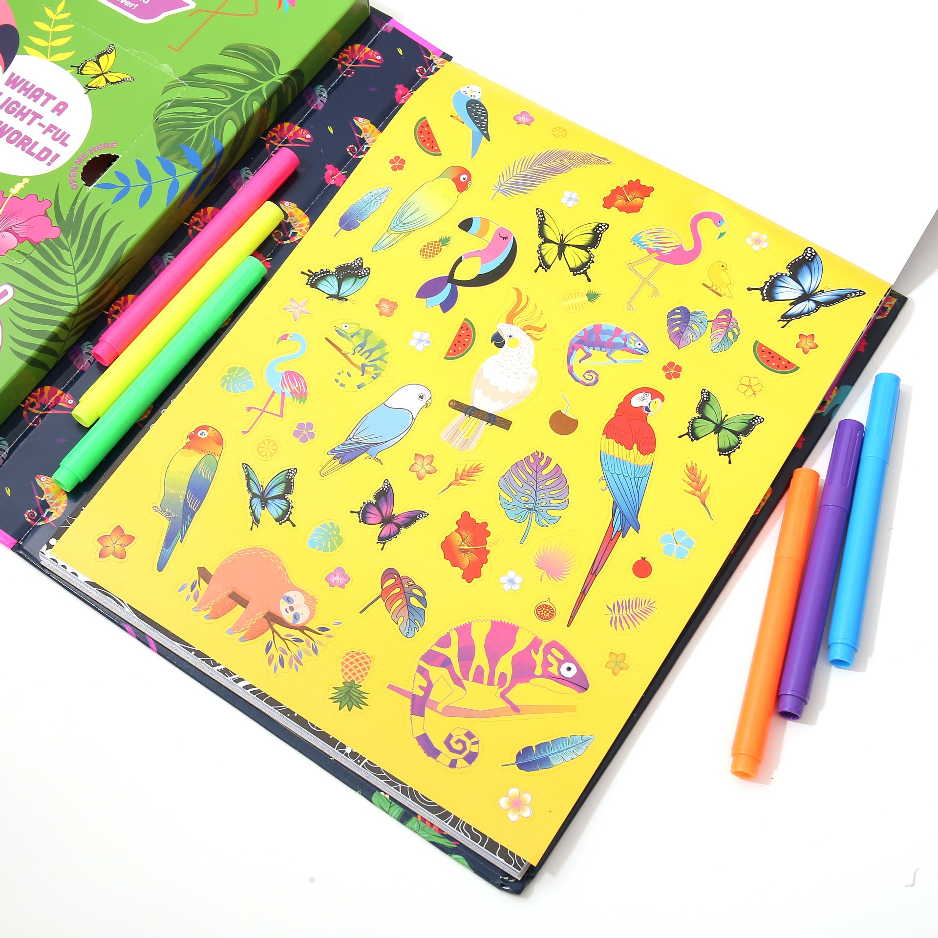 跨境独角兽卡通儿童涂色书绘画本学生炫彩涂鸦解压手绘填色套装详情8