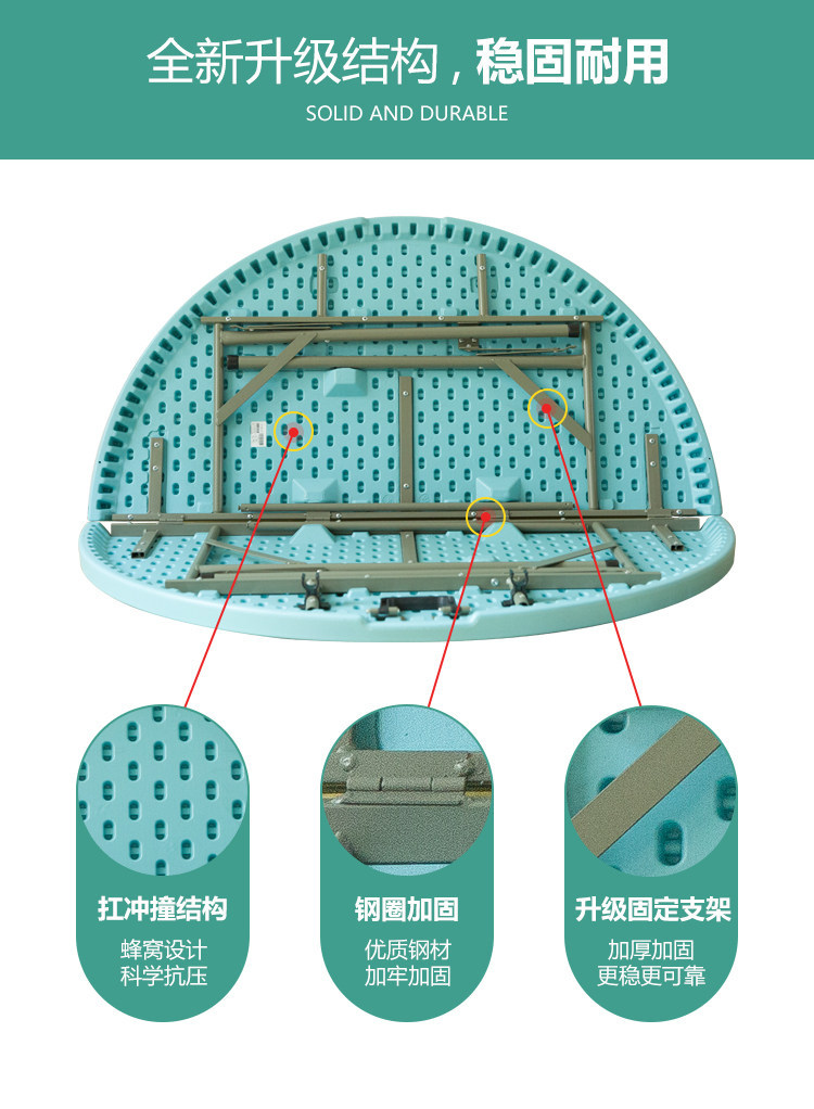 外贸折叠圆桌家用酒店饭店折叠大圆桌客厅餐厅户外简易塑料折叠桌详情5