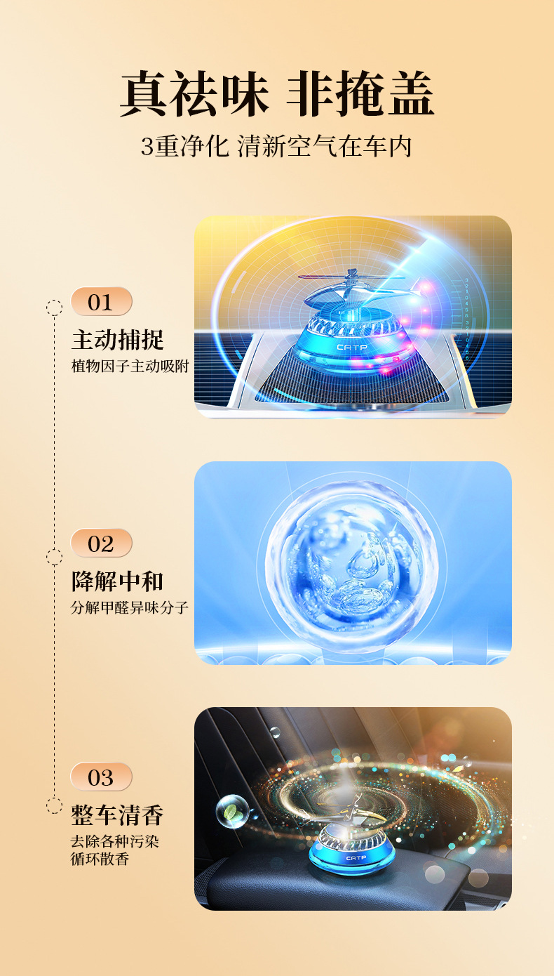 New car solar-powered rotating aroma diffuser, helicopter ornament, car interior accessories, deodorizing and odor-removing pic 8
