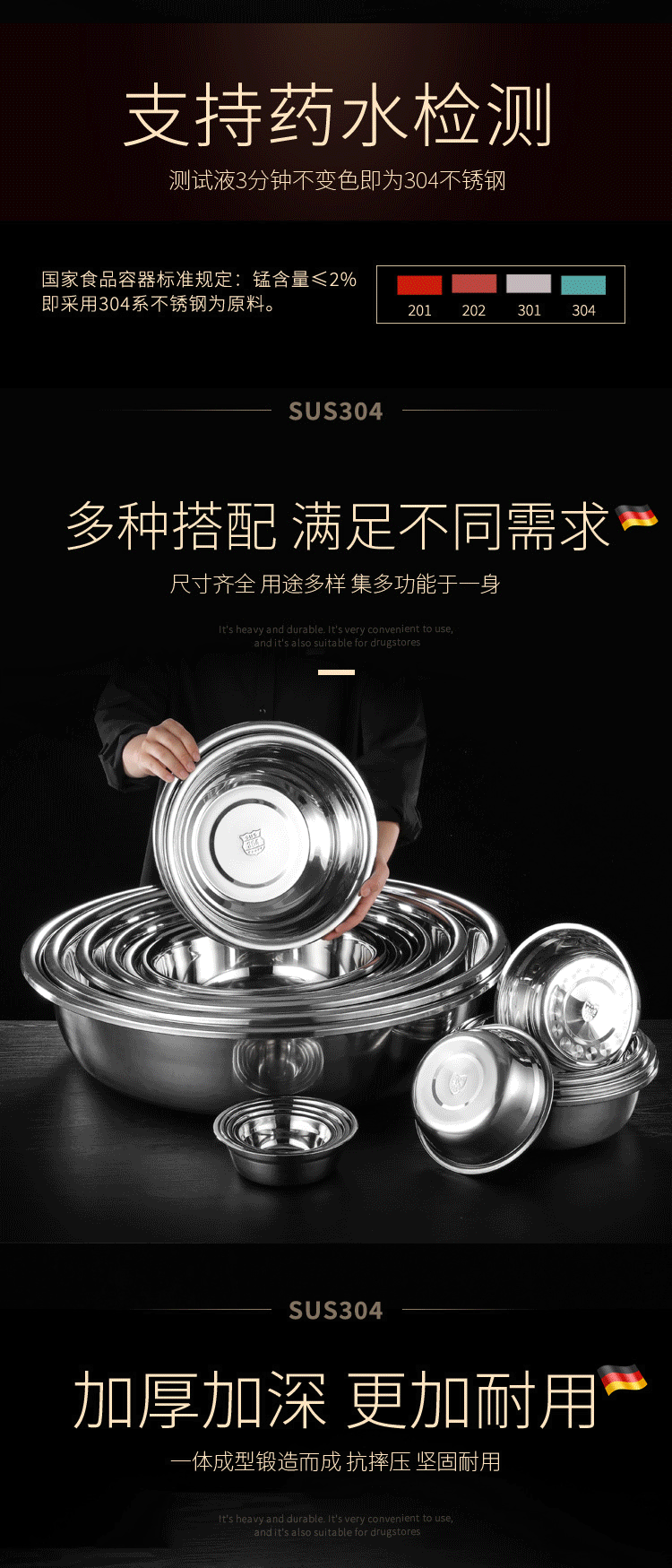 食品级304深斗盆圆型大盆洗菜盆大尺寸商用斗盆不锈钢盆反边斗盆详情10