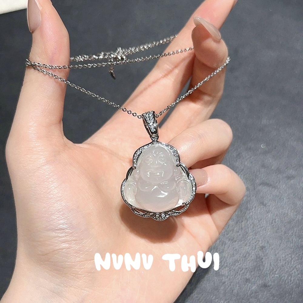 Lychee frozen white chalcedony gourd gemstone pendant necklace, water and water beautiful concubine smiling chalcedony Buddha necklace pic 12