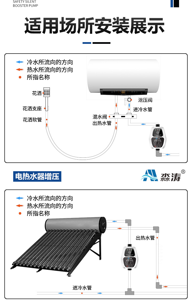 跨境全自动增压泵太阳能热水器花洒壁挂炉小型加压水泵家用直流泵详情28