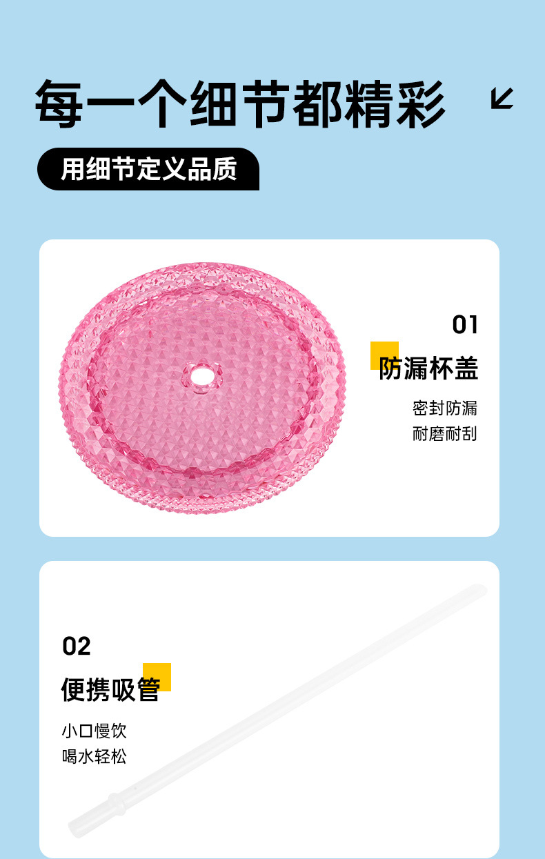 高颜值杯子双层榴莲杯创意扎手大容量塑料杯潮流便携吸管杯批发详情11