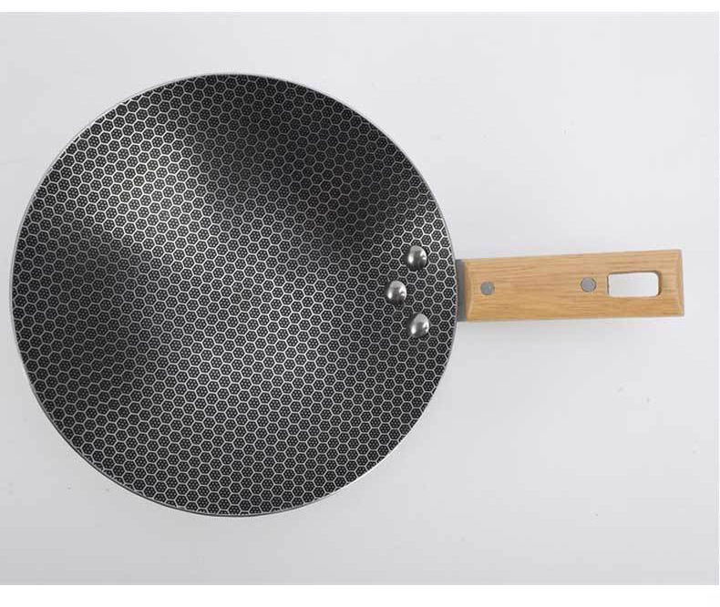 不粘锅煎饼锅炒菜锅家用厨房304不锈钢蜂窝底防粘木柄小炒锅批发详情10