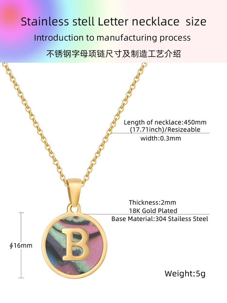 18K titanium steel shell letter necklace for women, European and American fashion round stainless steel first letter pendant for women pic 12