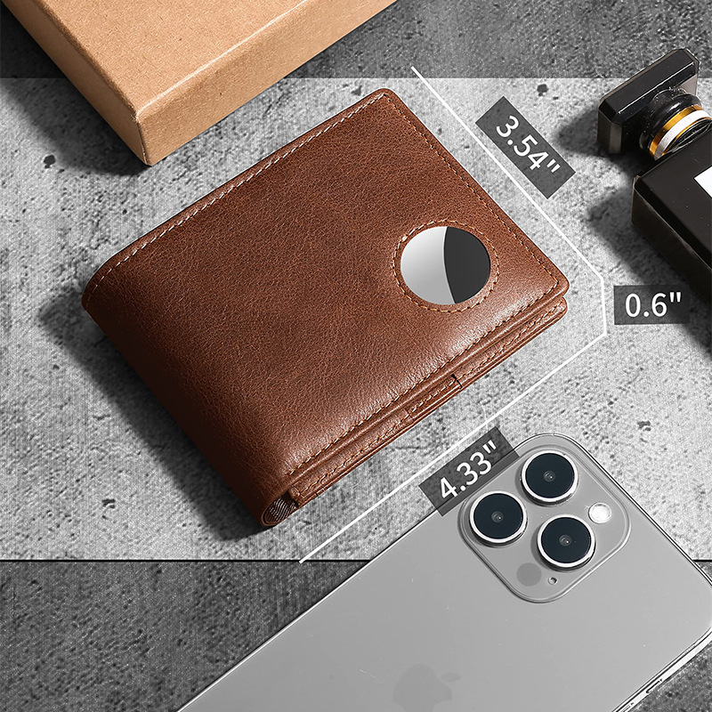 亚马逊防盗刷多卡位短款钱夹跨境三折复古真皮airtag钱包男款正品详情7