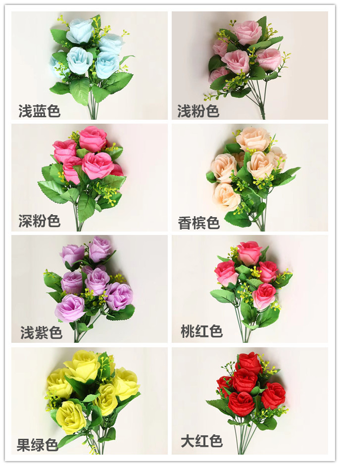 客厅餐桌茶几装饰品 仿真玫瑰塑料假花束 工艺品摆设 绢花花艺 盆栽干花束摆件详情12
