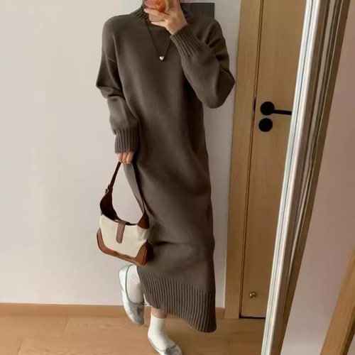 韩版秋冬时尚新款配大衣中长款高领针织毛衣女打底气质显瘦连衣裙详情23