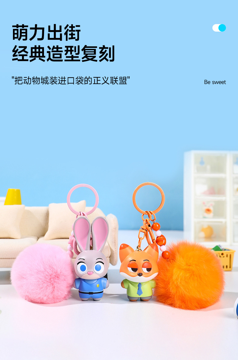 疯狂动物城毛球款公仔包包挂件兔子朱迪狐尼克挂饰小礼品批发详情3