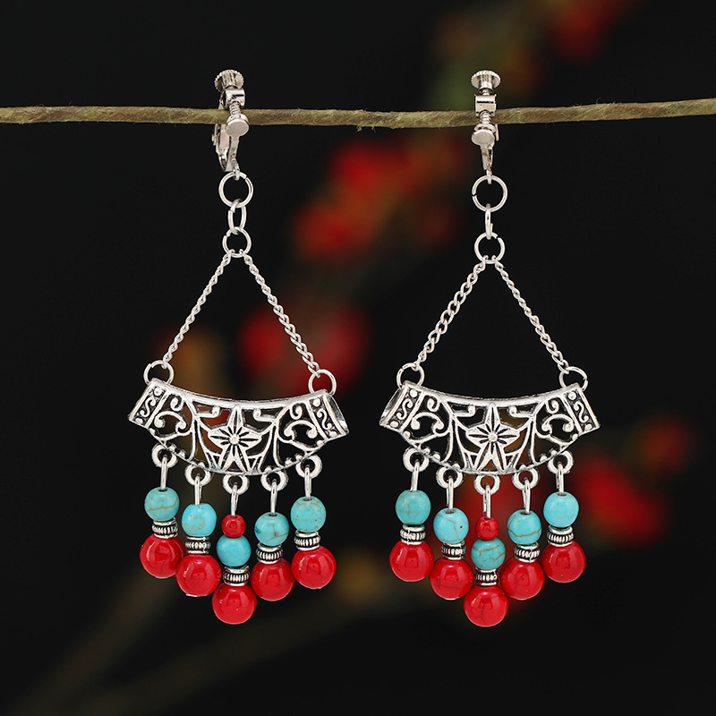 螺旋无痛耳夹女民族风复古长款流苏耳坠波西米亚耳环无耳洞耳饰品详情20