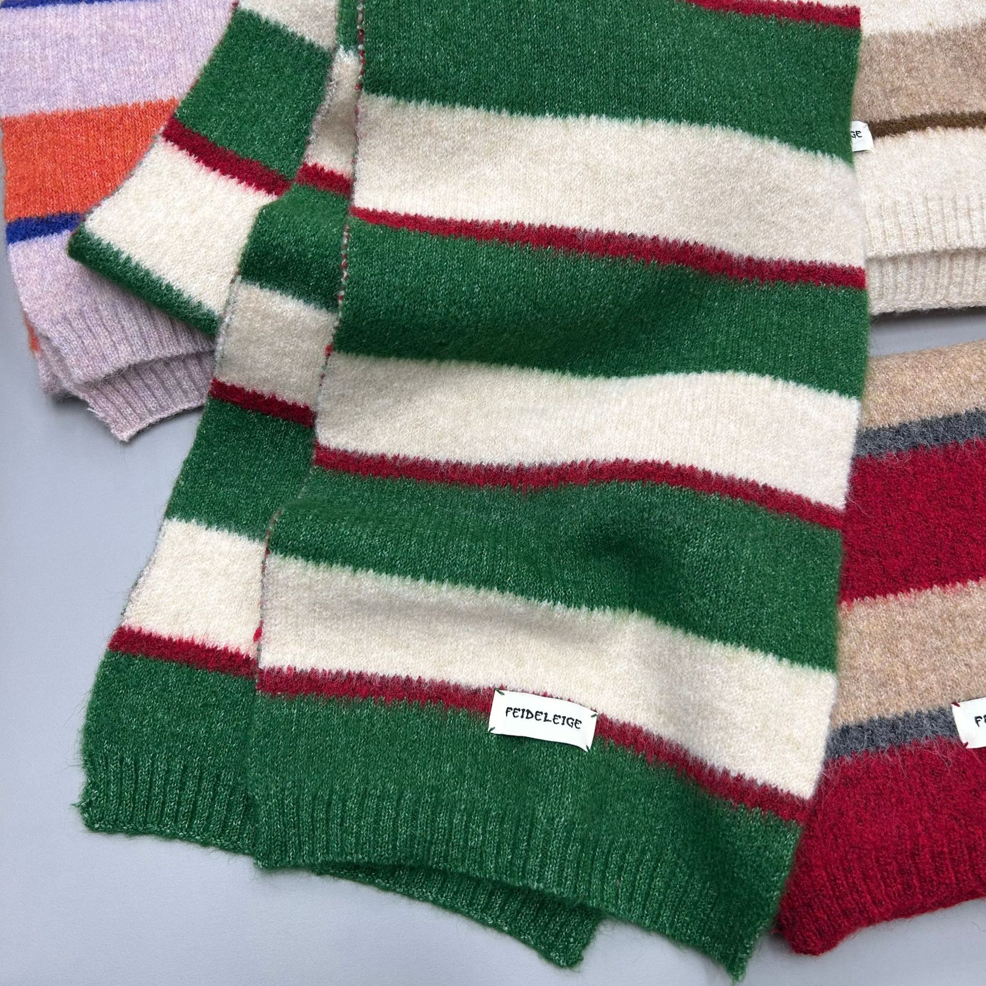 Rainbow-striped faux cashmere scarf for women in winter, a short Korean-style color-blocked striped scarf for students to keep warm, in an ins style pic 2