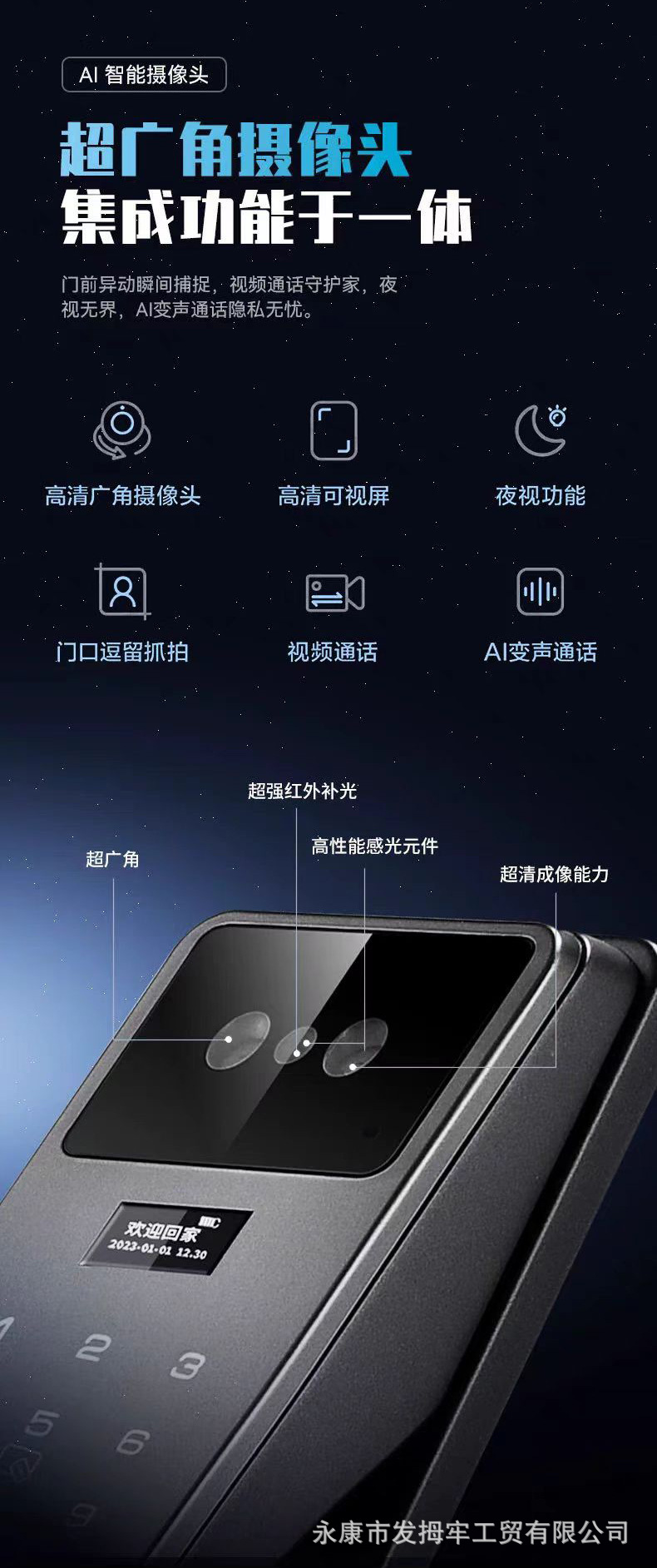 跨境出口家用全自动指纹锁人脸识别智能门锁密码锁涂鸦锁远程监控详情4